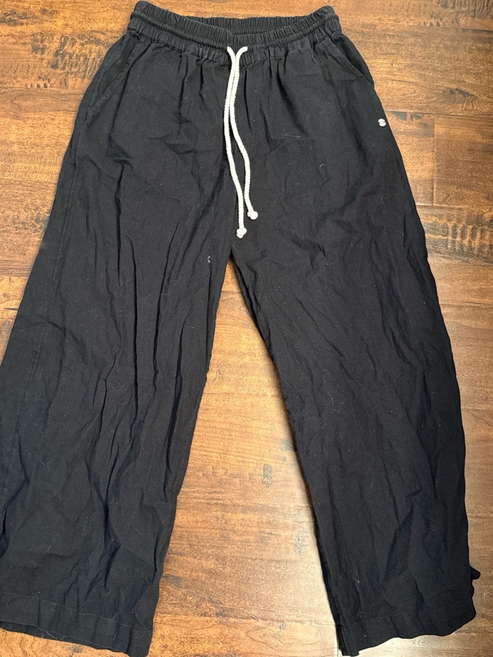 Black cotton Roxy Drawstring Casual Pants